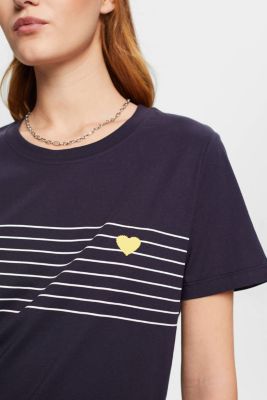 하트 프린트 티셔츠, NAVY, detail-asia image number 4
