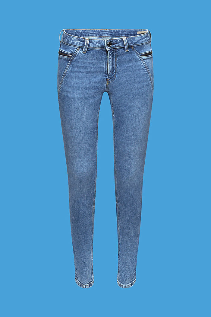 Mid-rise skinny fit jeans with zip pockets, BLUE MEDIUM WASHED, detail-asia image number 7