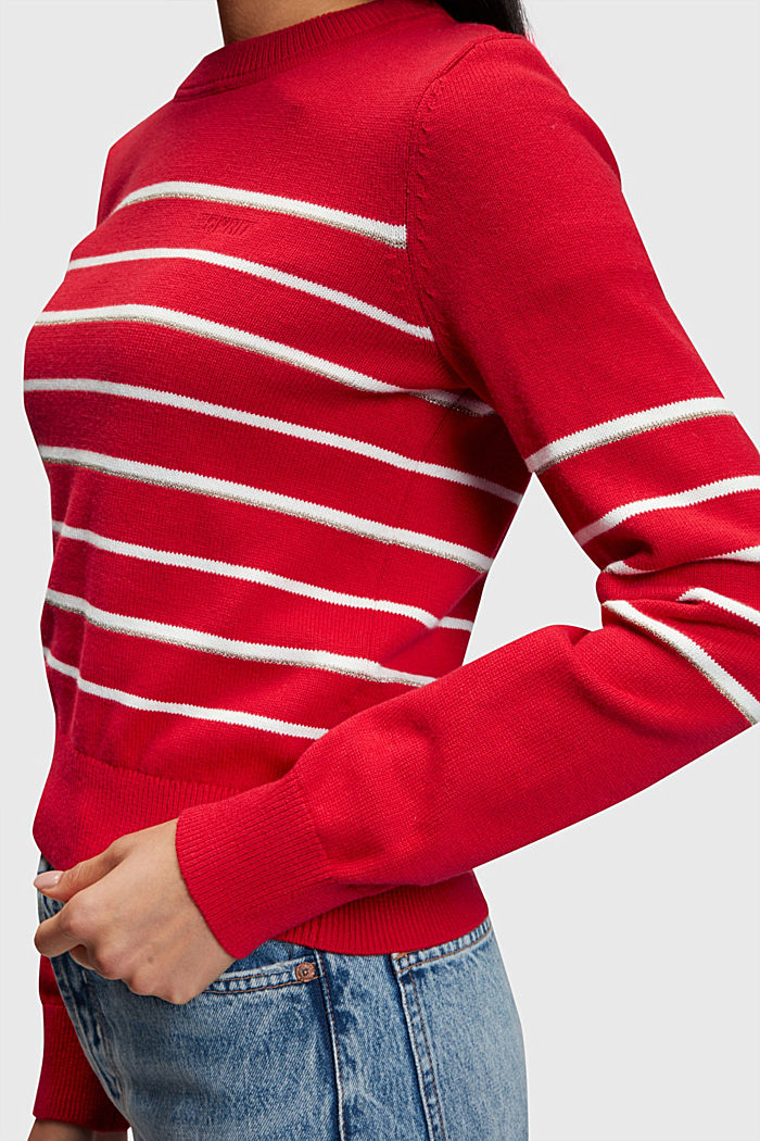 Striped knitted jumper with cashmere, RED, detail-asia image number 2