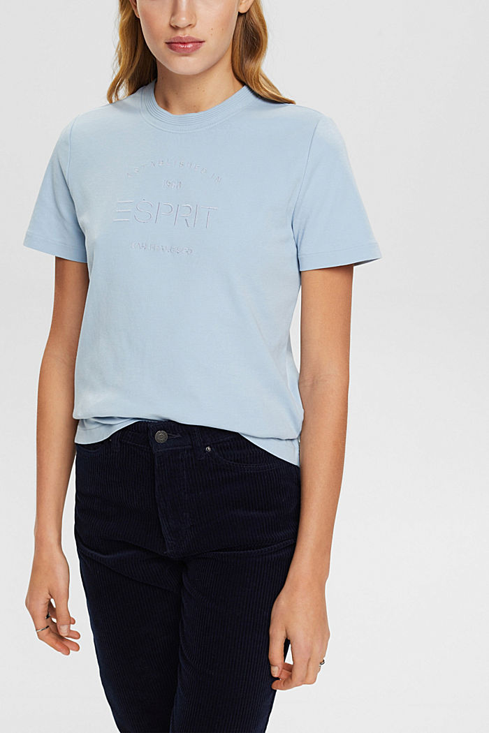 organic cotton t-shirt with embroidered logo, PASTEL BLUE, detail-asia image number 0