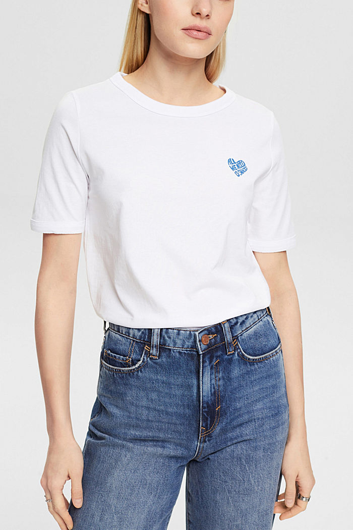Cotton t-shirt with heart-shaped logo, WHITE, detail-asia image number 0