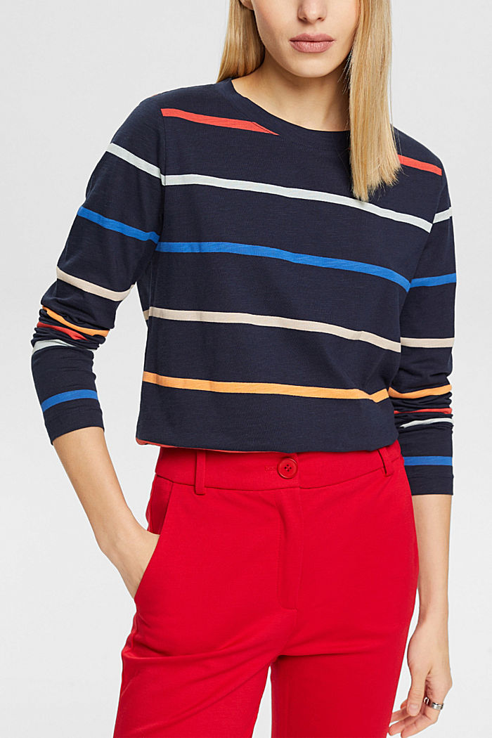 Striped long-sleeved top, NAVY, detail-asia image number 0
