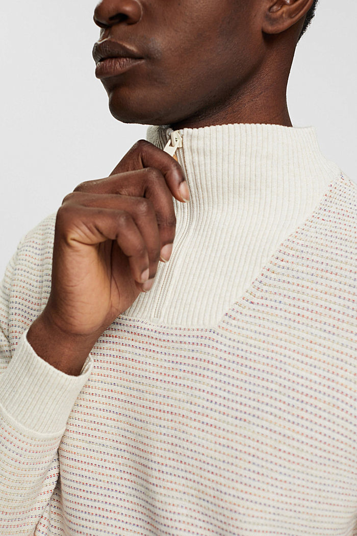 Half-zip knit jumper with colourful stripes, OFF WHITE, detail-asia image number 2