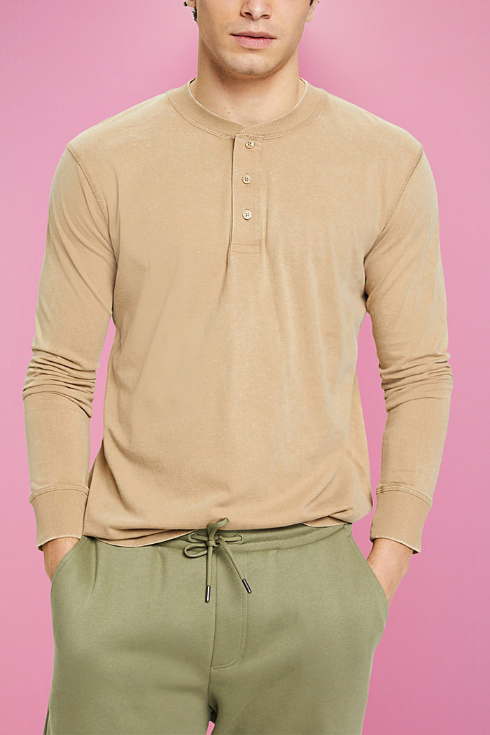 Long-sleeved top with buttons, KHAKI BEIGE, detail-asia image number 0