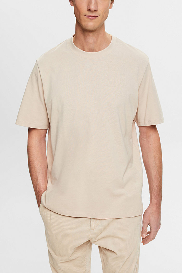Cotton crewneck T-shirt, LIGHT TAUPE, detail-asia image number 0