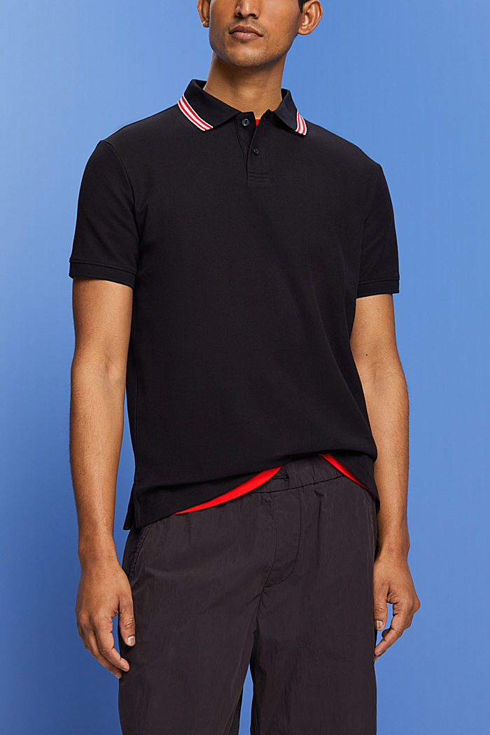 Piqué polo shirt with glitter, 100% cotton, BLACK, detail-asia image number 0