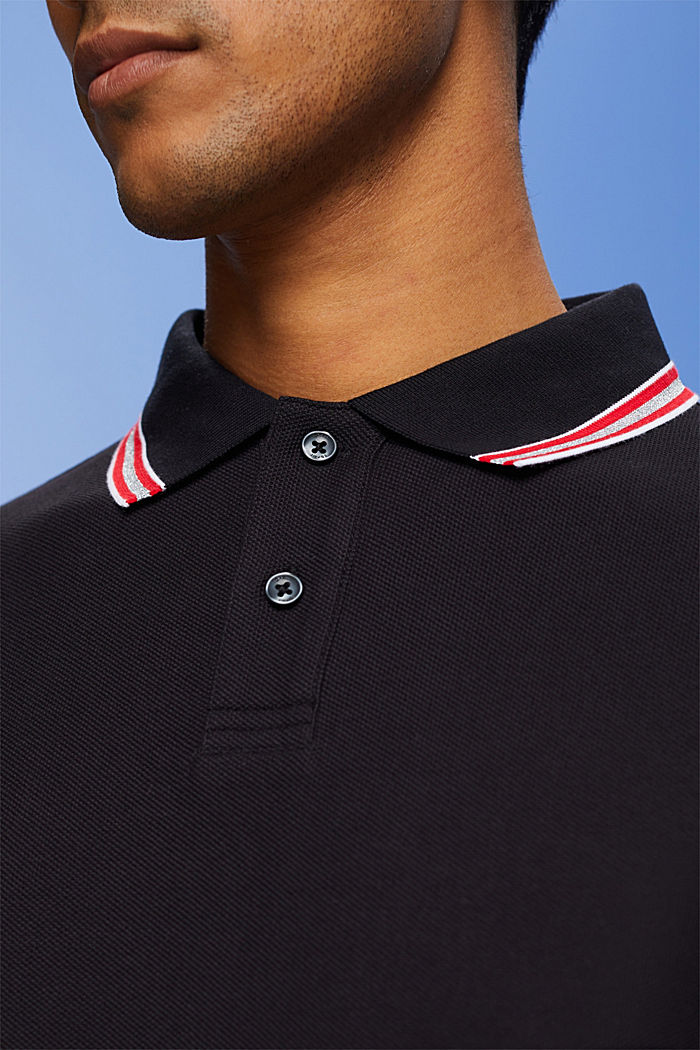 Piqué polo shirt with glitter, 100% cotton, BLACK, detail-asia image number 2