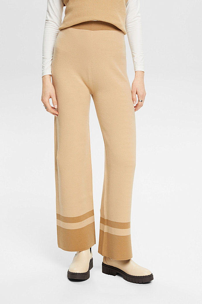 Wide-legged knitted trousers, SAND, detail-asia image number 0