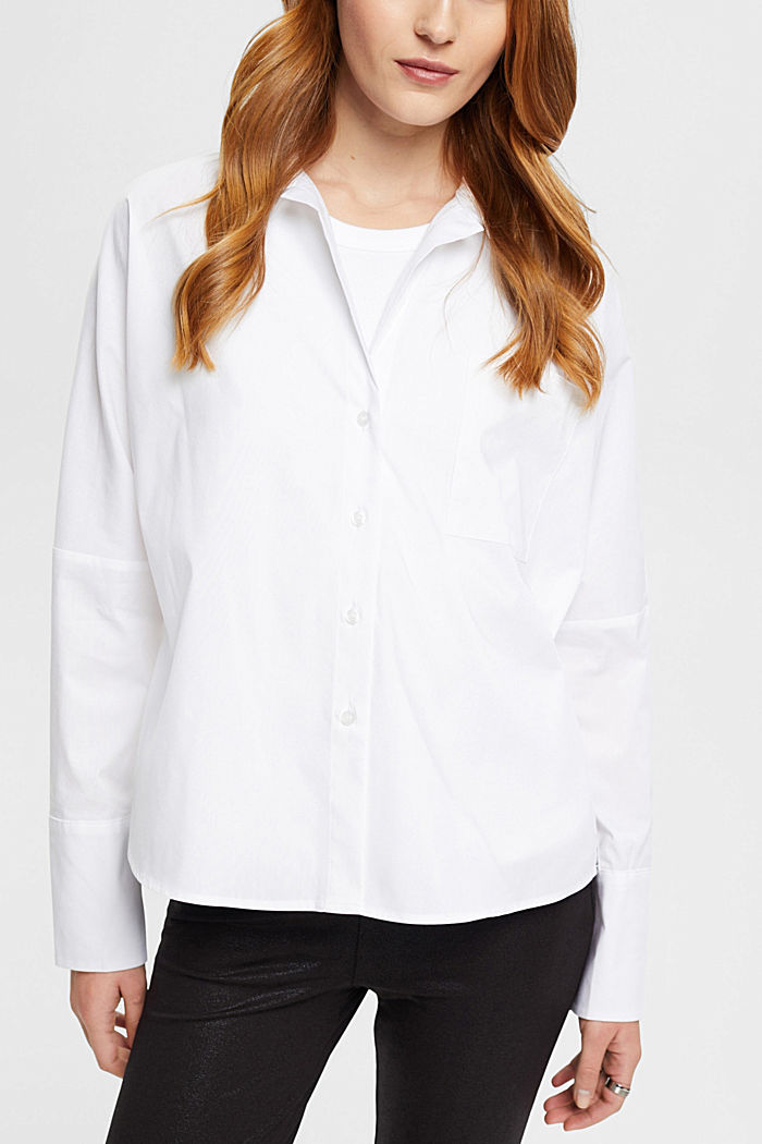 府綢女裝恤衫, 白色, detail-asia image number 0