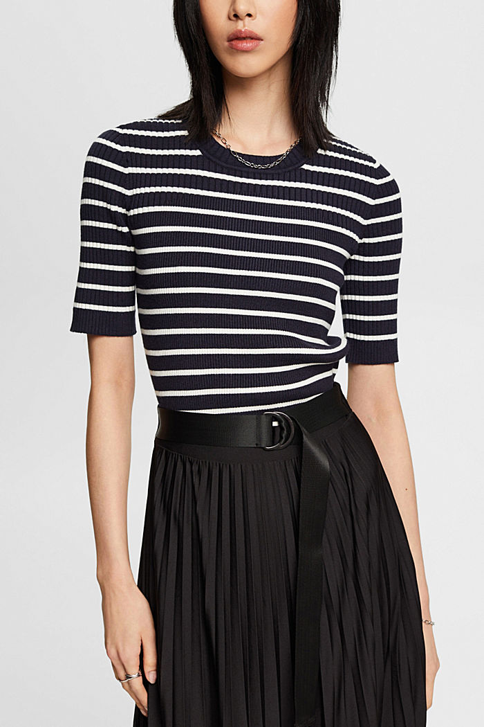 Short-sleeved ribbed sweater, NAVY, detail-asia image number 0
