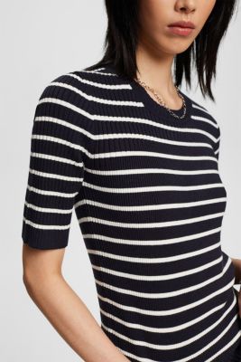 쇼트 슬리브 리브 탑, NAVY, detail-asia image number 4