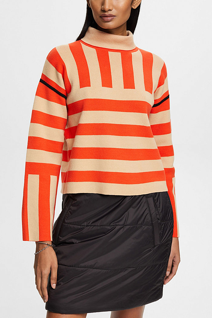 Mixed stripe knit jumper with roll neck, SAND, detail-asia image number 0