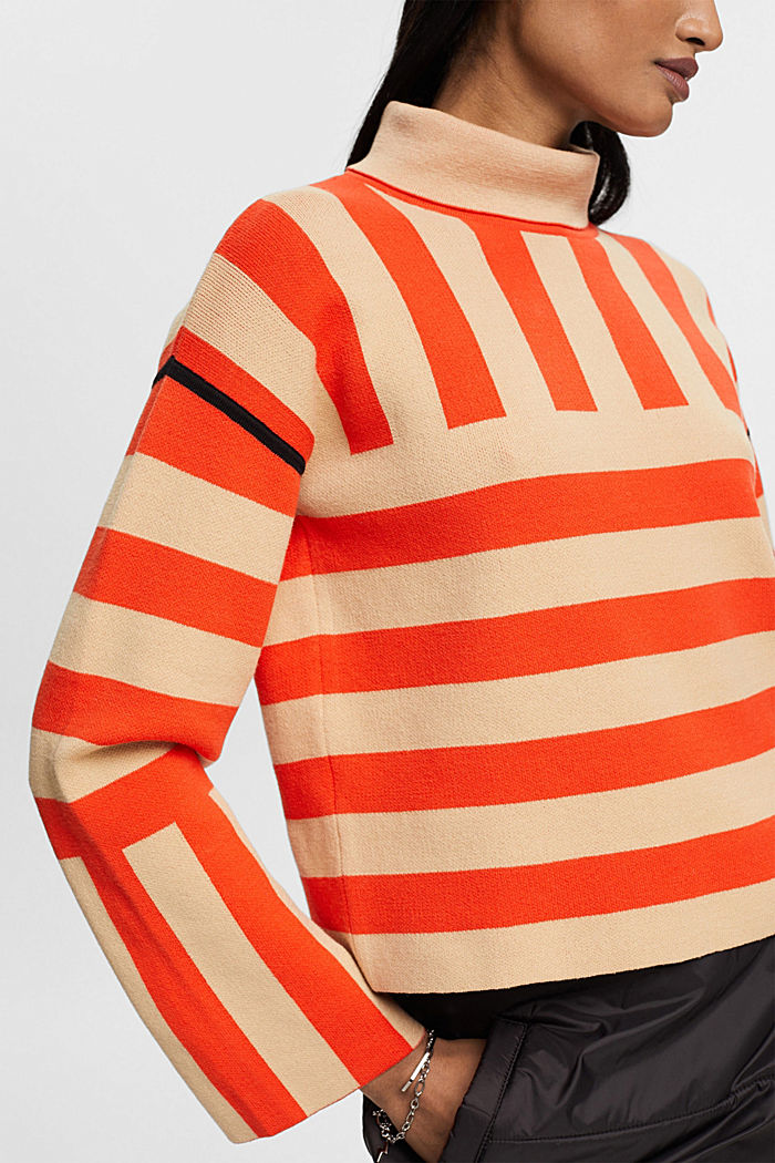 Mixed stripe knit jumper with roll neck, SAND, detail-asia image number 2