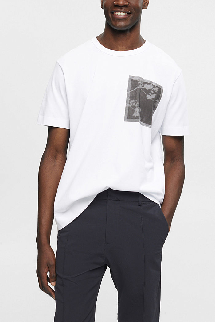 가슴 부위 프린트 코튼 티셔츠, WHITE, detail-asia image number 0