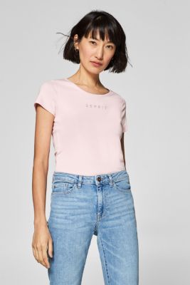 Esprit Basic Tshirt with rhinestone logo, 100 cotton at our Online Shop