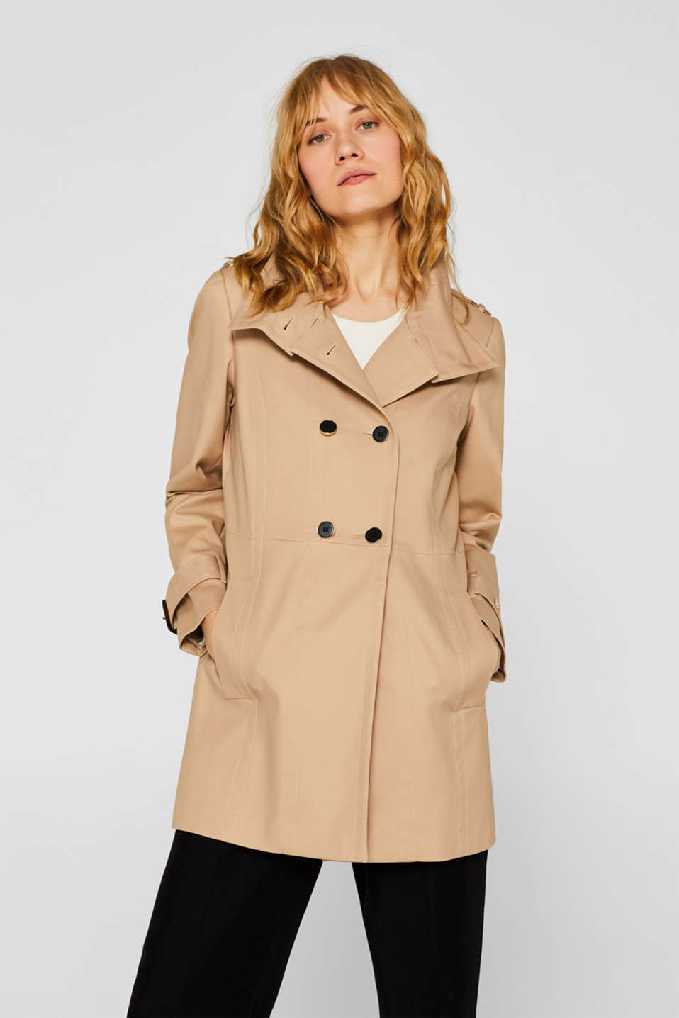 Esprit - Stretch cotton trench coat with a stand-up collar at our ...