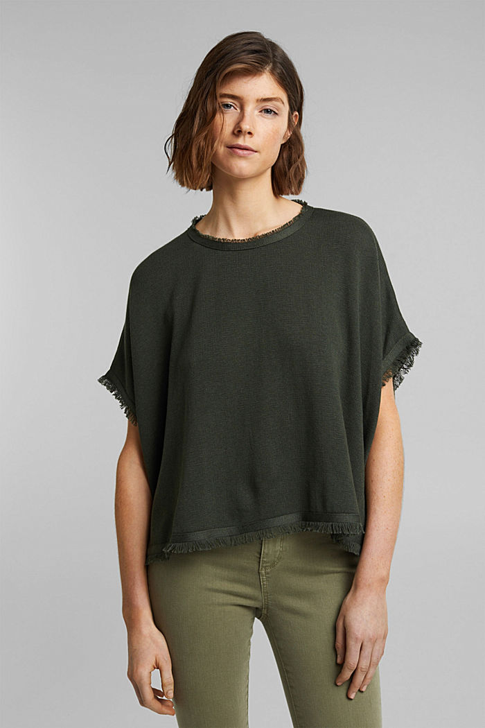 Recycled: Strick-Poncho mit Wolle, KHAKI GREEN, detail image number 1