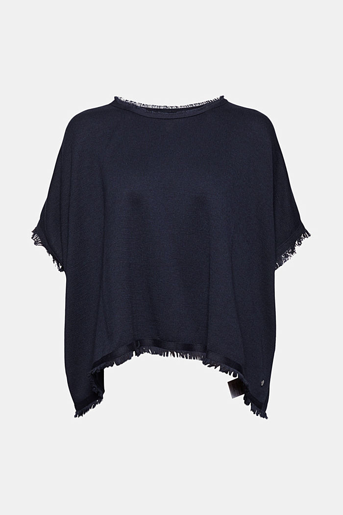 Recycled: Strick-Poncho mit Wolle, NAVY, detail image number 0