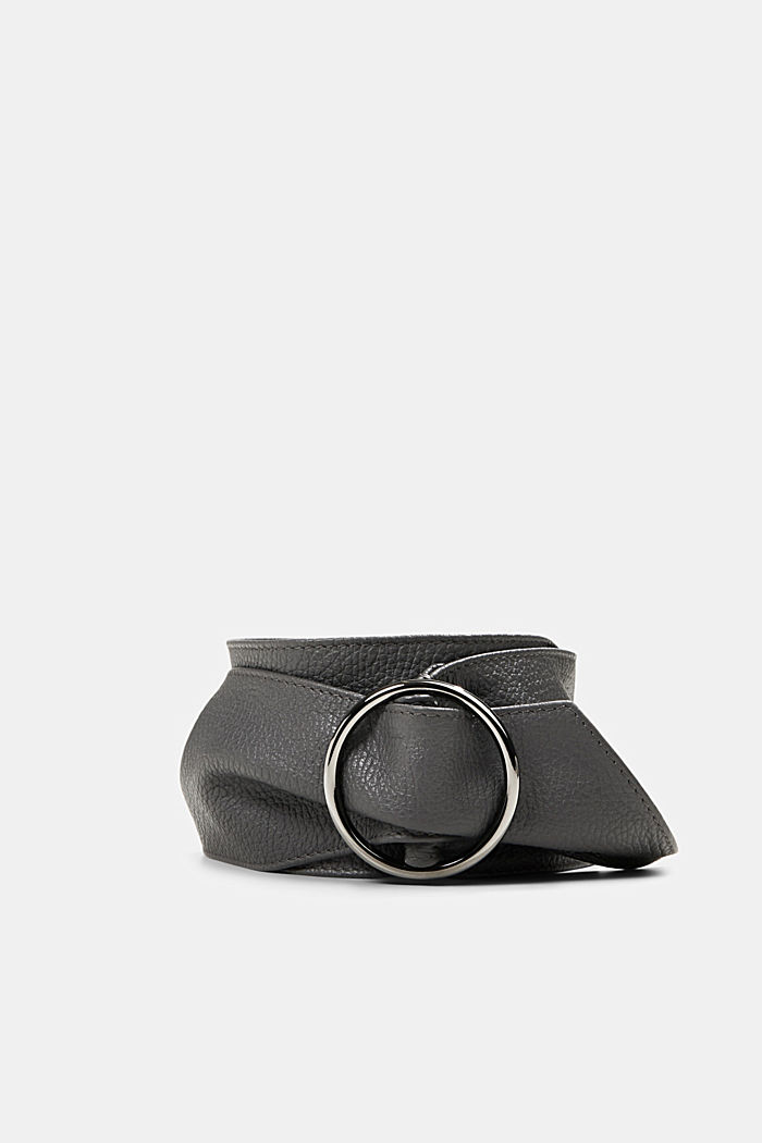 Wide waist belt made of soft leather, GREY, detail image number 0