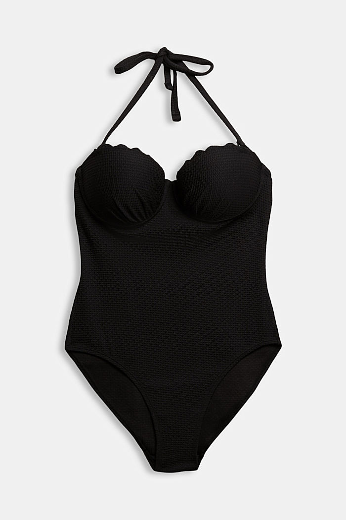 Padded swimsuit with texture, BLACK, overview