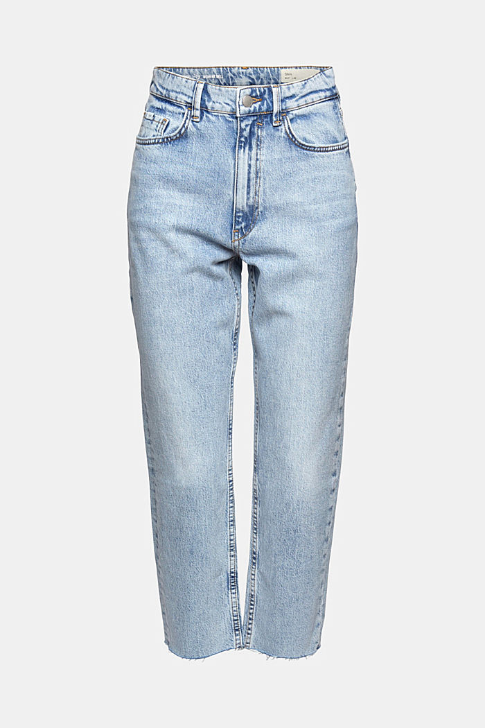Cropped cotton blend jeans, BLUE LIGHT WASHED, detail image number 7