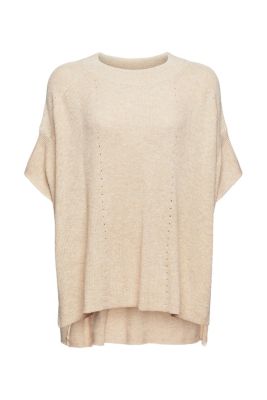 ESPRIT À teneur en laine : Poncho orné d’éléments en maille ajourée