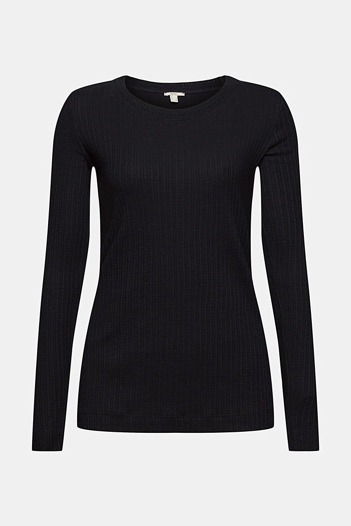 Musterstrick-Pullover aus 100% Baumwolle, BLACK, detail image number 7