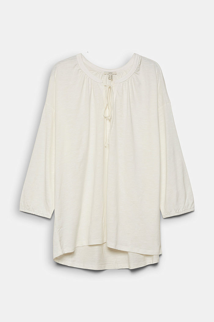CURVY long sleeve top in blended organic cotton, OFF WHITE, overview
