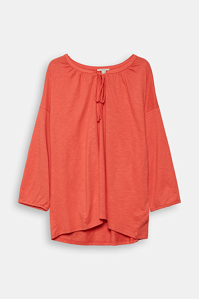 CURVY long sleeve top in blended organic cotton, CORAL, overview