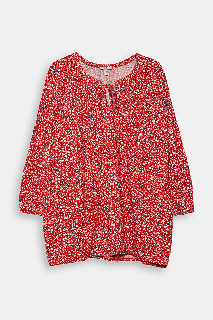 CURVY millefleurs long sleeve top, organic cotton blend, RED, detail image number 2