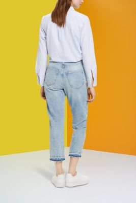 하이 라이즈 90년대 핏 프레이드 헴 청바지, BLUE MEDIUM WASHED, detail-asia image number 3