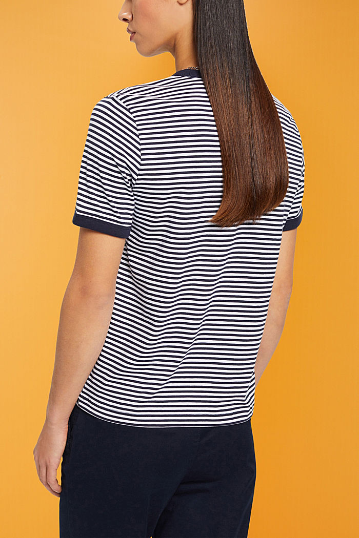 Striped cotton t-shirt with embroidered motif, NAVY, detail-asia image number 3