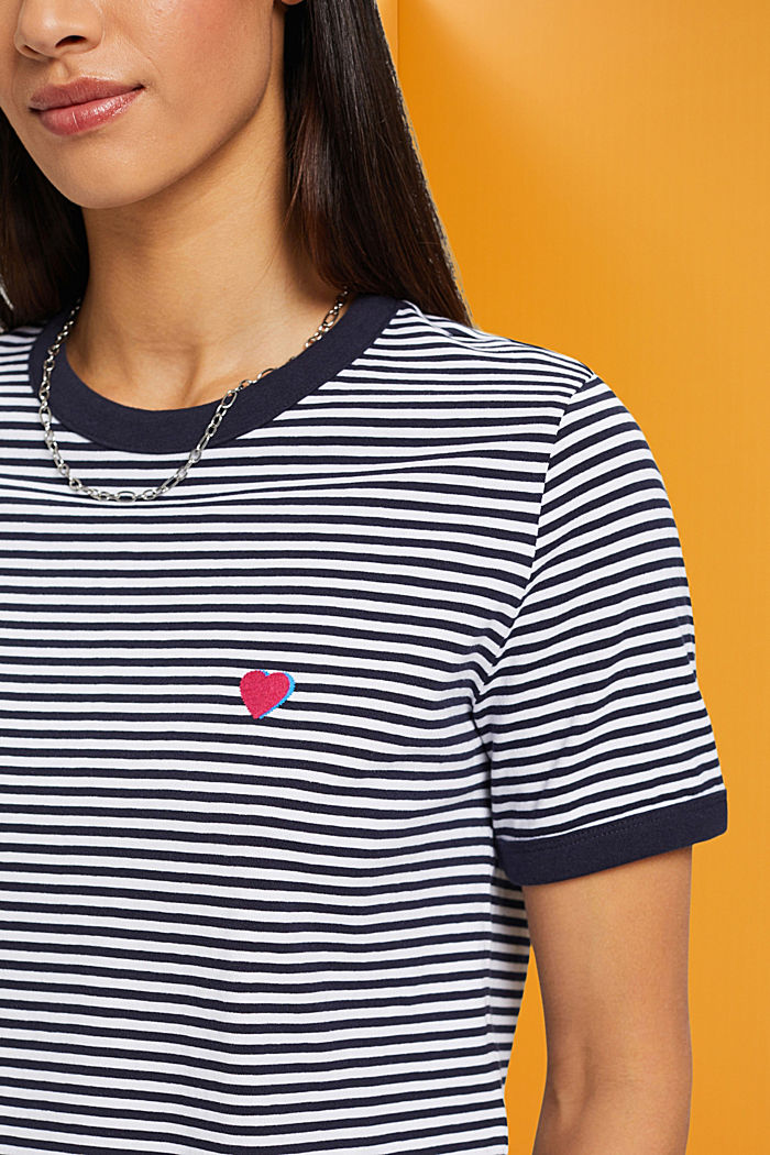 Striped cotton t-shirt with embroidered motif, NAVY, detail-asia image number 2