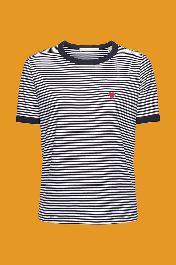 Striped cotton t-shirt with embroidered motif, NAVY, detail-asia image number 6