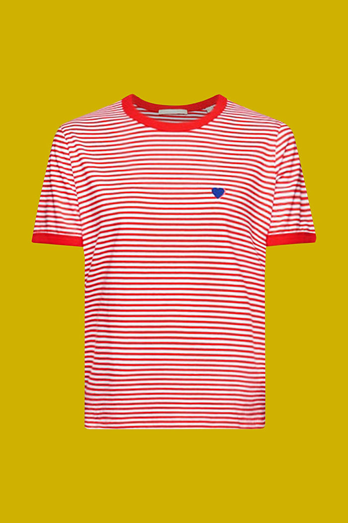 자수 디자인의 스트라이프 코튼 티셔츠, RED, detail-asia image number 5