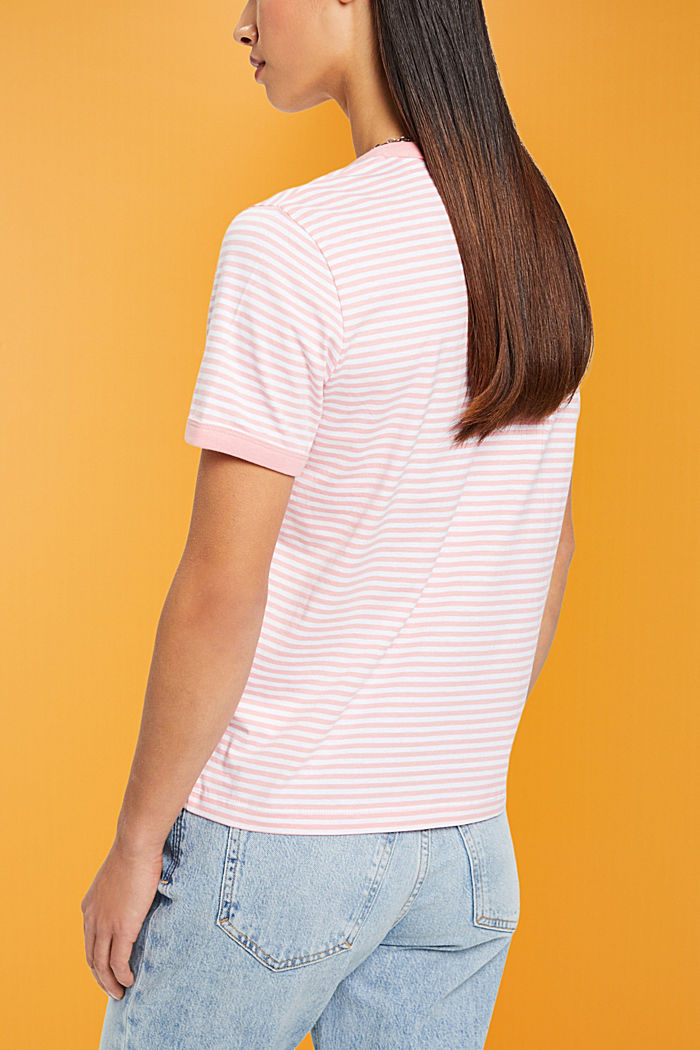 刺繡圖案條紋全棉T恤, 粉紅色, detail-asia image number 3