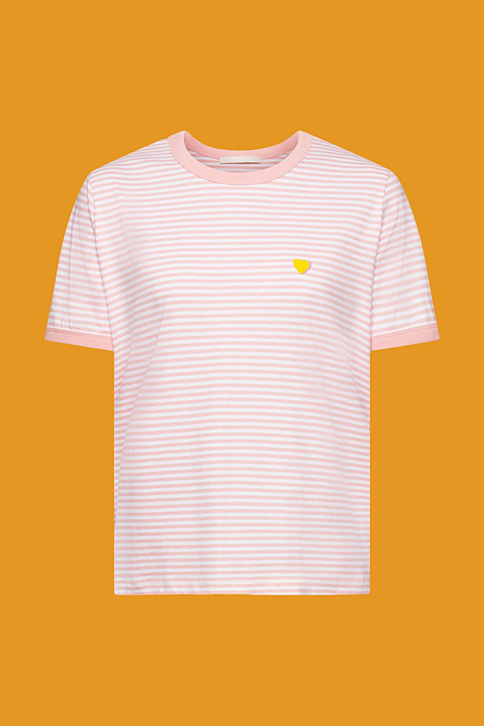 刺繡圖案條紋全棉T恤, 粉紅色, detail-asia image number 5