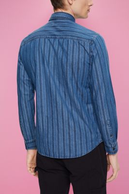 Slim fit denim shirt with stripes, NAVY/BLUE, detail-asia image number 3