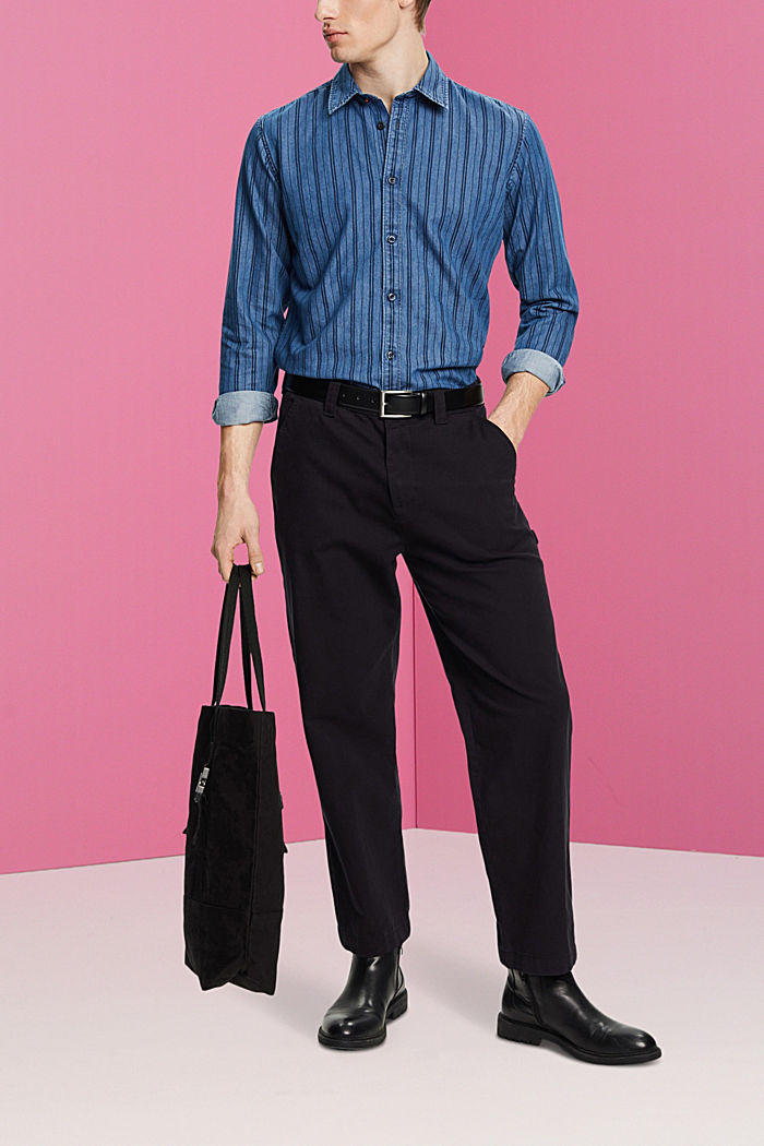 Slim fit denim shirt with stripes, NAVY/BLUE, detail-asia image number 1