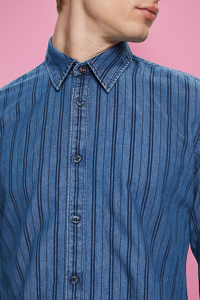 Slim fit denim shirt with stripes, NAVY/BLUE, detail-asia image number 2