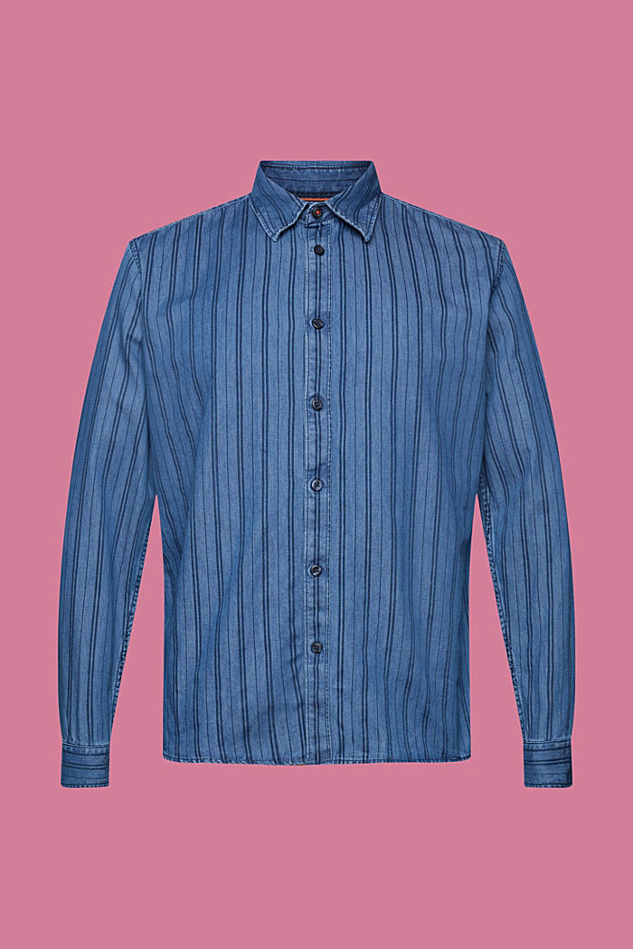 Slim fit denim shirt with stripes, NAVY/BLUE, detail-asia image number 5