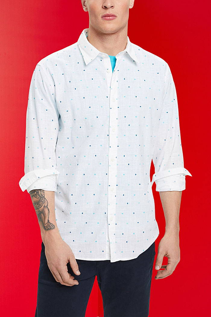 Slub cotton shirt with lunar dot pattern, WHITE, detail-asia image number 0