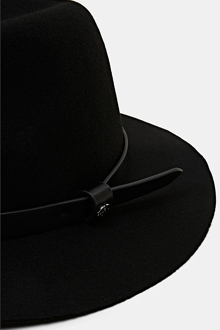 飾以人造皮革綁帯的毛氈費多拉帽, 黑色, detail-asia image number 1