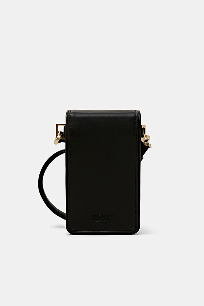 Small faux leather cross body phone bag, BLACK, detail-asia image number 2