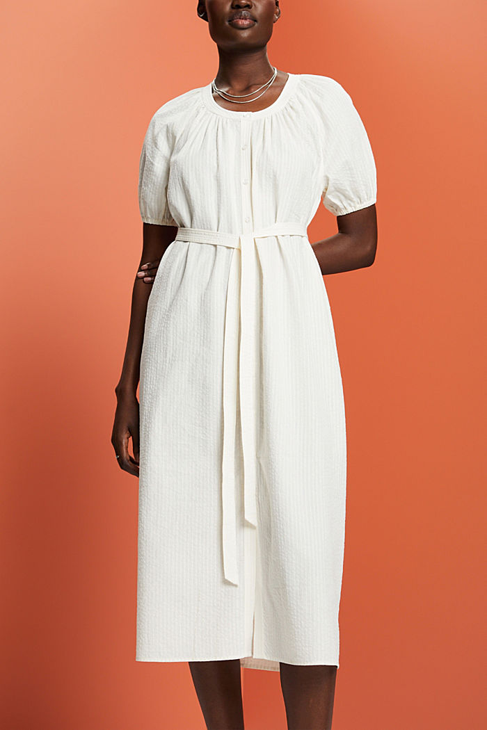 Midi shirt dress with a tie belt, cotton blend, WHITE, detail-asia image number 0
