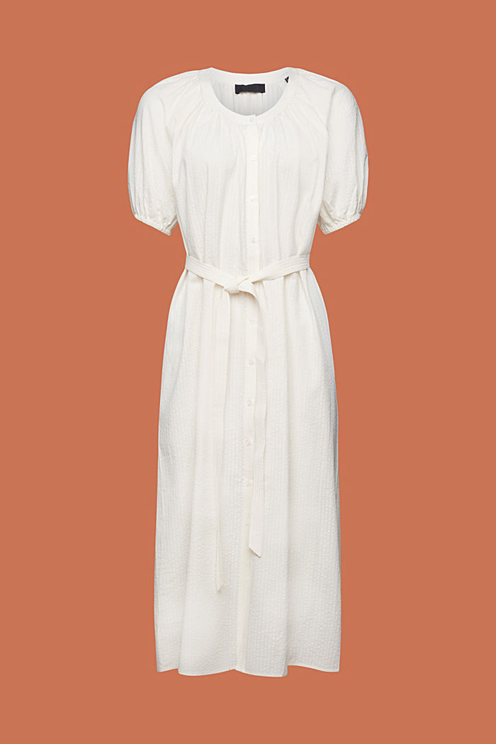‌棉質混紡繫帶中長款恤衫式連身裙, 白色, detail-asia image number 5