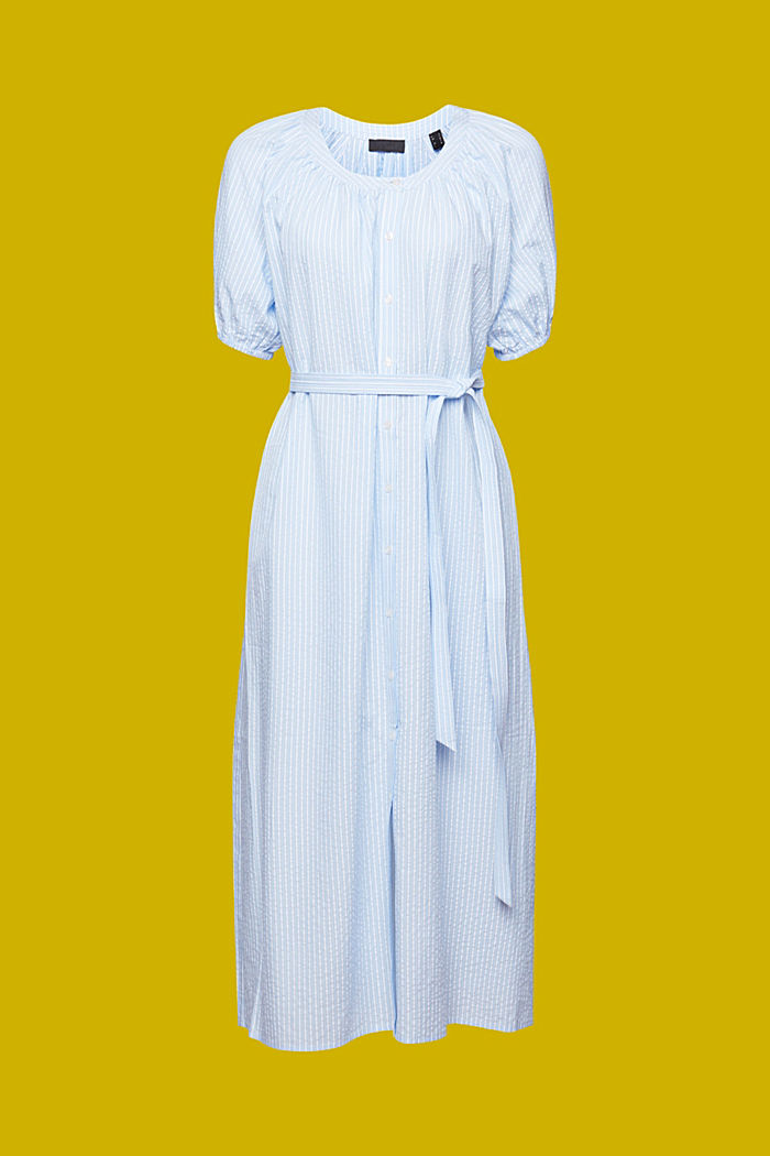 ‌棉質混紡繫帶中長款恤衫式連身裙, LIGHT BLUE 4, detail-asia image number 6
