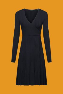 Pleated wrap dress with long-sleeves