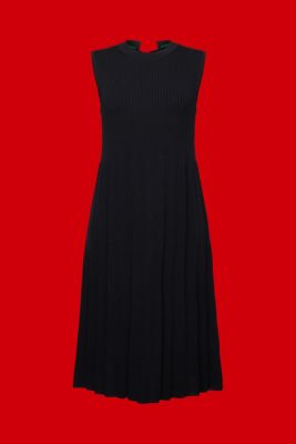 Pleated and sleeveless maxi dress with crewneck