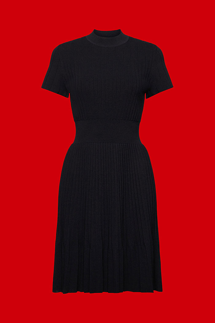 Mockneck pleated midi dress with short-sleeves, BLACK, detail-asia image number 6